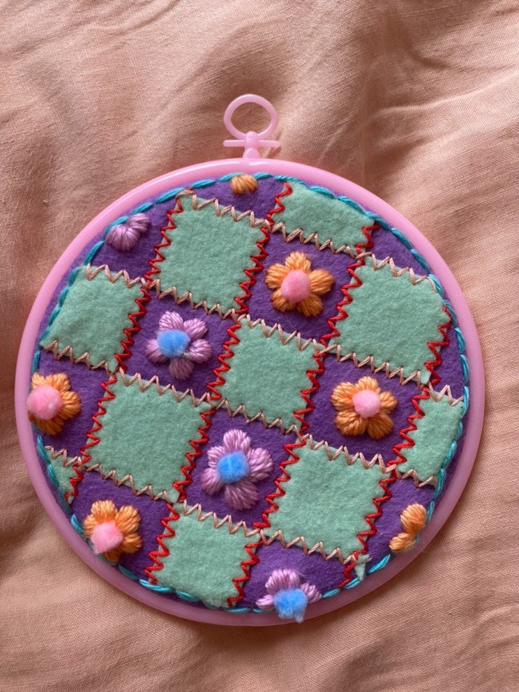 Checkered Embroidery Piece (14cm Diameter)