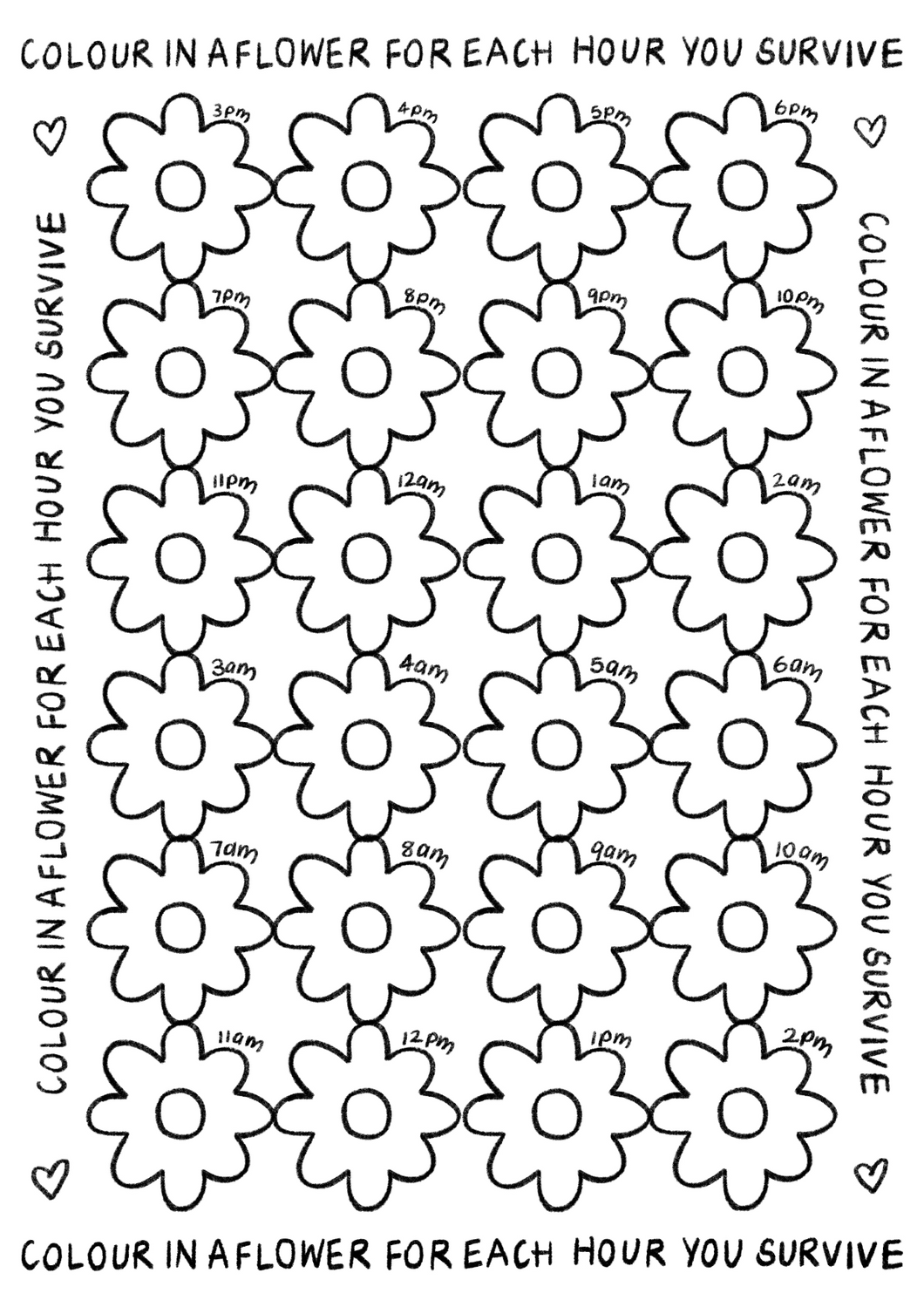 Hourly Mindfulness Colouring Page